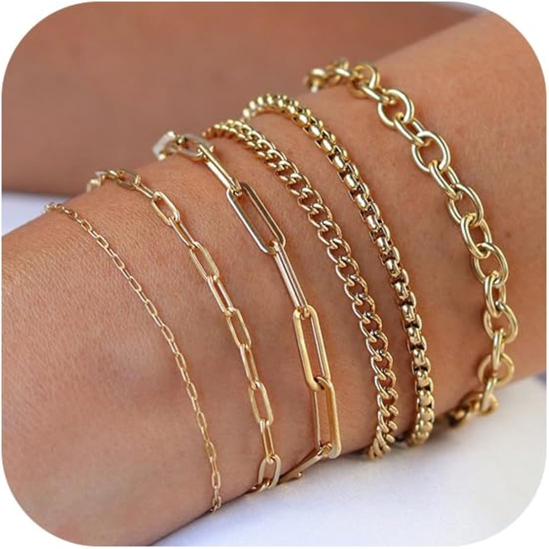 HANLI Gold Bracelets for Women 14k Gold Plated Dainty Cuban Herringbone Bracelets Paperclip Brace... | Amazon (US)