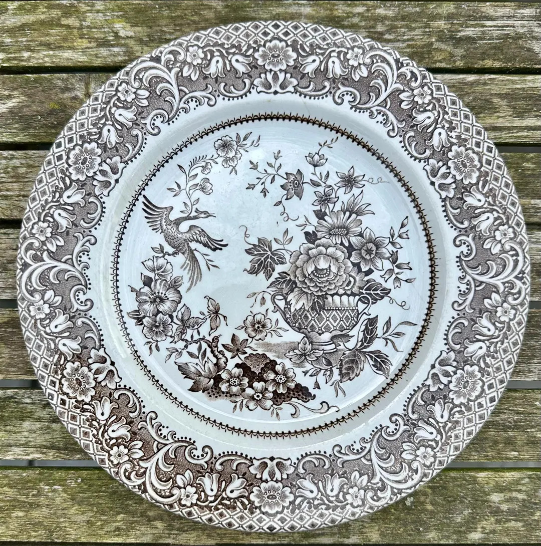 ENGLISH IRONSTONE TABLEWARE L Jardiniere L 10” Dia Dinner Plate L Kew Gardens L Brown White Tra... | Etsy (US)