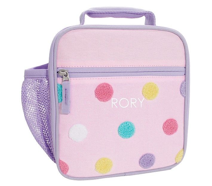 Mackenzie Pink Polka Dots Chenille Lunch Boxes | Pottery Barn Kids