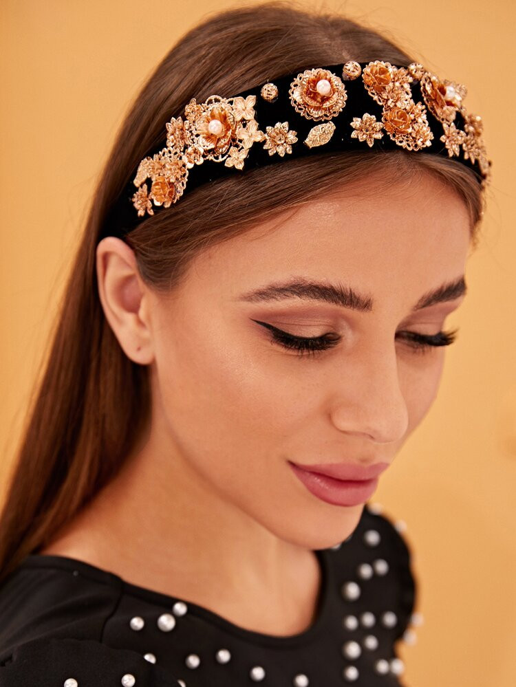 Faux Pearl & Metallic Flower Decor Headband | SHEIN