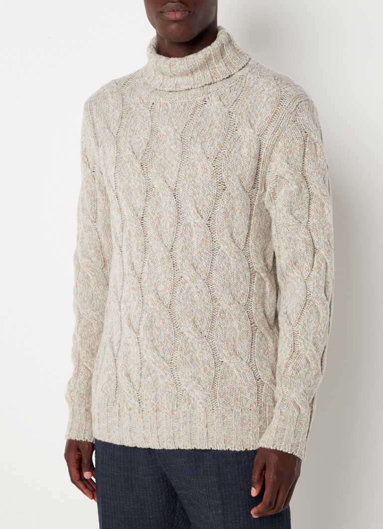Lardini Kabelgebreide coltrui in alpaca wolblend • Zand • de Bijenkorf | De Bijenkorf (NL)