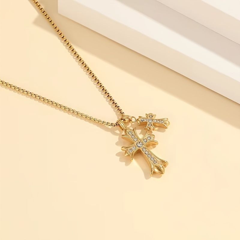 Vintage Elegance: Full Diamond Double Cross Pendant Necklace - Temu | Temu Affiliate Program