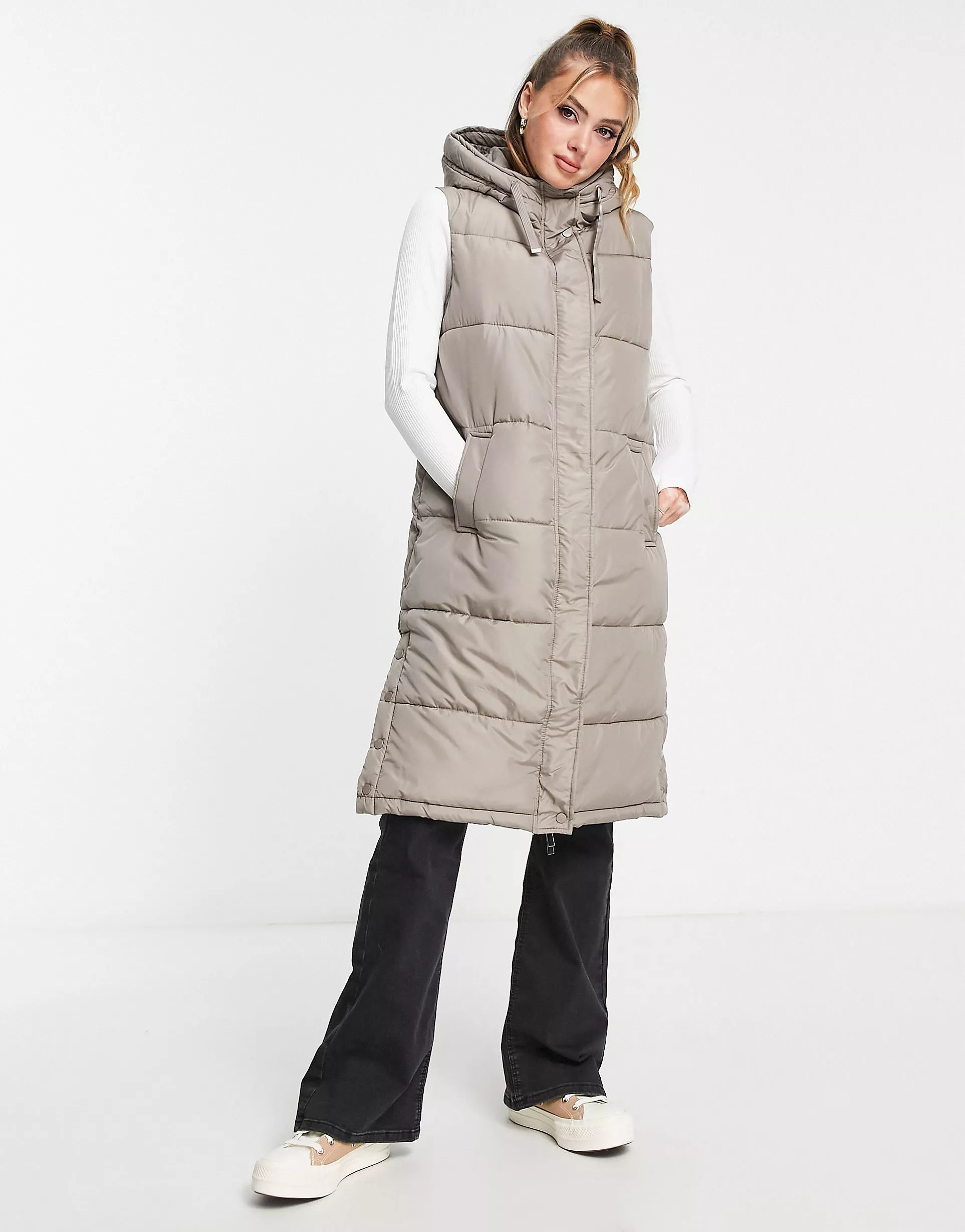 New Look longline padded vest in beige | ASOS (Global)