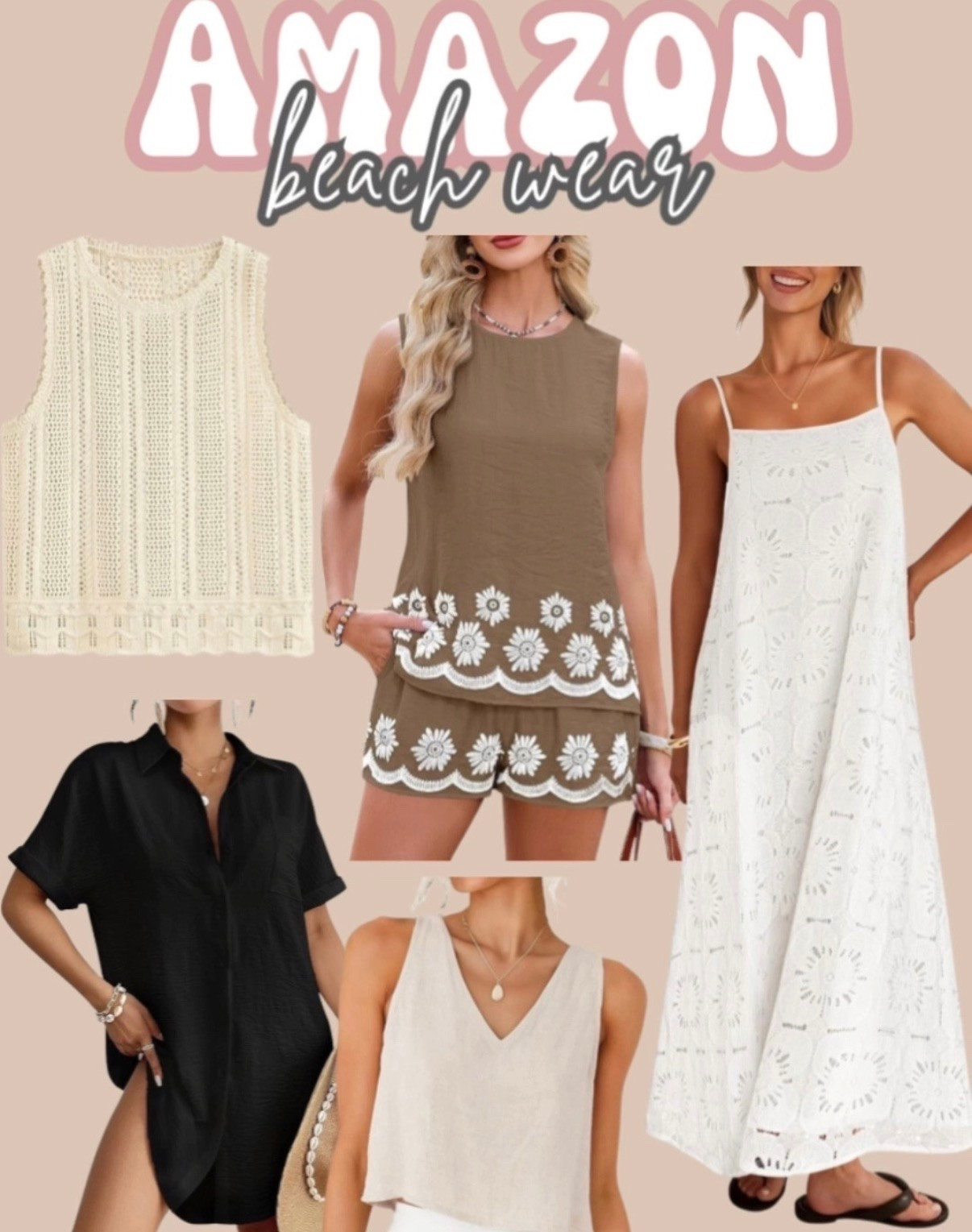 Amazon beach wear! 
Travel outfits, summer outfits, vacation outfits beach, spring outfits 2026, resort wear, resort outfits from amazon, swim cover up, summer matching set, casual outfits for the summer, casual outfits for the spring, Amazon fashion, oversized sunglasses, neutral tops, halter tank top, sandals, beach, pool, beach outfits, ootd, vacation, vacation wear, cruise outfits, cream
#vacationwear #amazon #amazonfinds #traveloutfits #vacationoutfitsbeach

#LTKootd #LTKTravel #LTKSeasonal