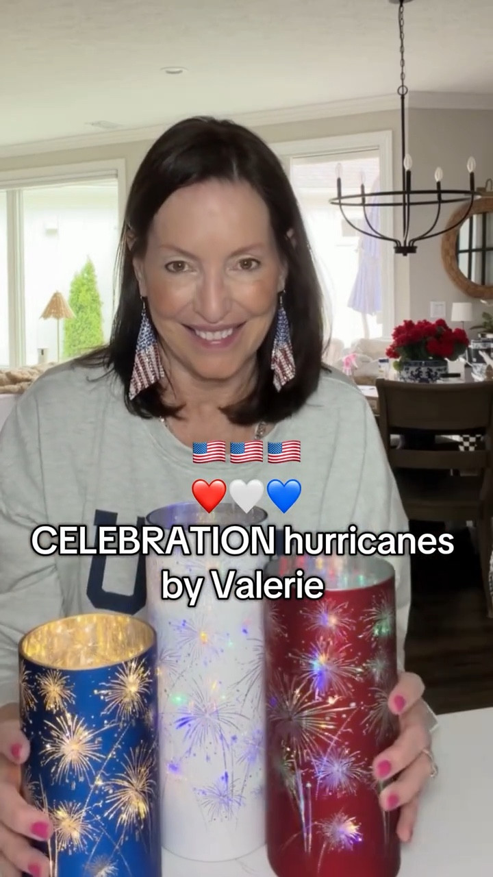 Celebrate July 4 - memorial Day - Flag day - summers Barbecues in style 
celebration hurricanes look like fireworks glowing  inside - perfect centerpiece - battery operated with timer

#LTKSeasonal #LTKHome #LTKFestival