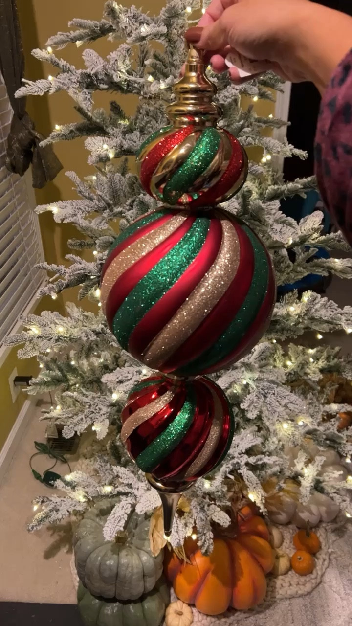 24-inch Jumbo Shatterproof Finial Christmas Ornament, Red/Green