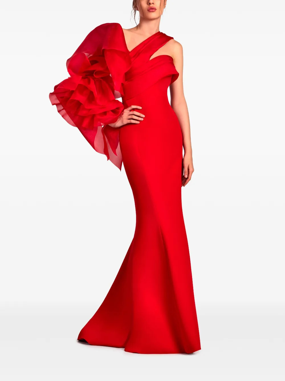 Gaby Charbachy  ruffle-sleeve Gown | Red | FARFETCH UK | Farfetch Global
