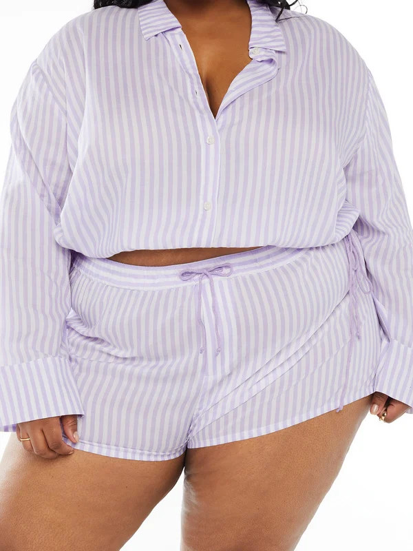 Coastal Stripe Woven Voile Sleep Short with Drawstring in Multi & Purple | SAVAGE X FENTY | Savage x Fenty - North America