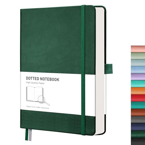 RETTACY Bullet Dotted Journal - A5 Dotted Grid Journal Notebook with 256 Pages, 120 GSM Acid-Free Paper, Bullet Journaling, Sketching, Leather Hardcover, Inner Pocket, 5.7'' × 8.3'' (Dark Green) | Amazon (US)