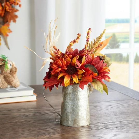 Way to Celebrate Harvest Red Sunflower Kettle Tabletop ...