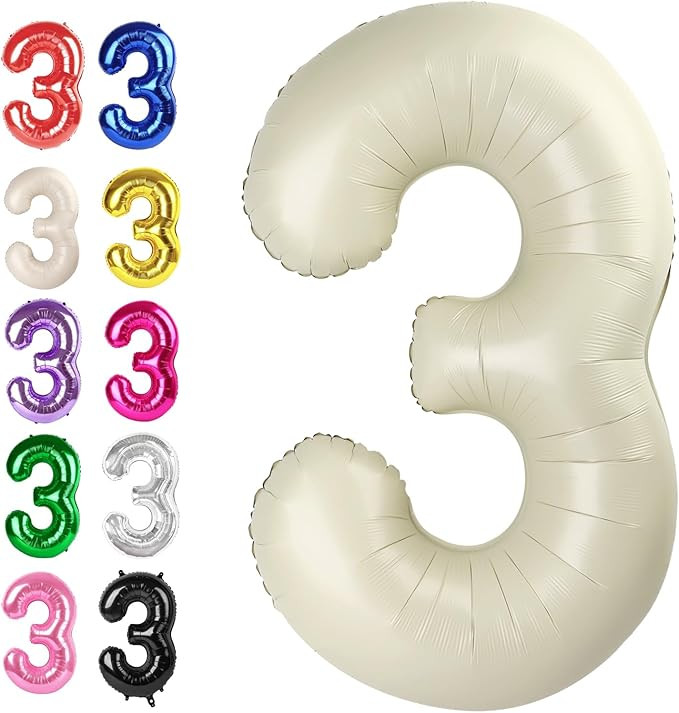 40 Inch Cream White 3 Large Number Balloon, 3 13 23 30 33 36 38 Cream White Birthday Party Decora... | Amazon (US)