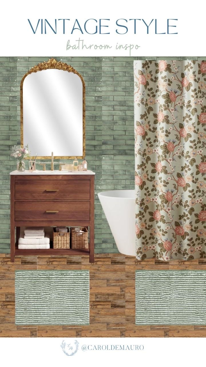 Here's how to transform your bathroom into a vintage retreat using an ornate gold mirror and mid-century style vanity! Add in a floral shower curtain and sage green accents that will give you that cozy, curated aesthetic you’ve been looking for.

bathroom furniture, bathroom inspo, spring decor, modern vintage, home makeover, sage green decor, vintage vibes, interior design

#LTKSeasonal #LTKU #LTKHome