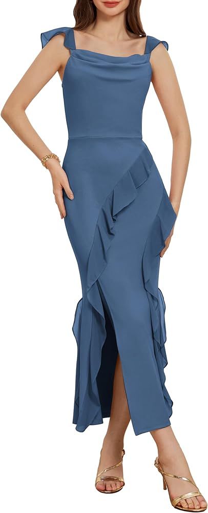 GRACE KARIN Women's Cowl Neck Sleeveless Ruffled Fishtail Dress High Slit Bodycon Cocktail Party ... | Amazon (US)