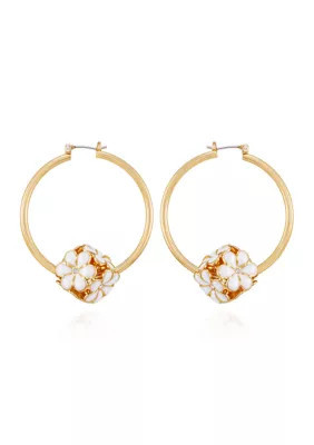 GUESS Floral Hoop Earring, Gold | Belk