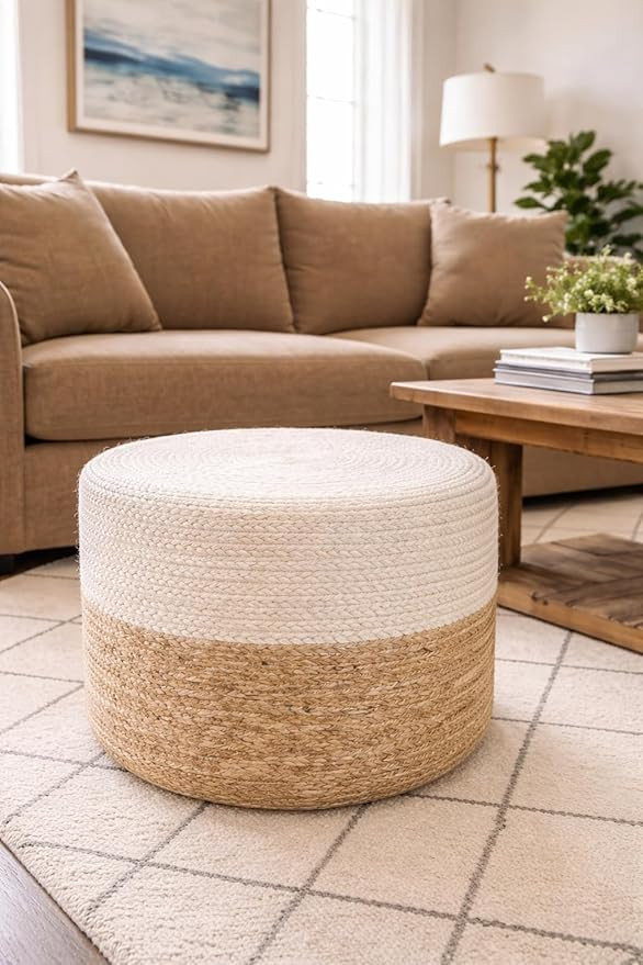 S & L Homes Pouf Ottoman - 100% Jute Braided Footrest Pouf Hand Knitted Traditional Cord Boho Pou... | Amazon (US)