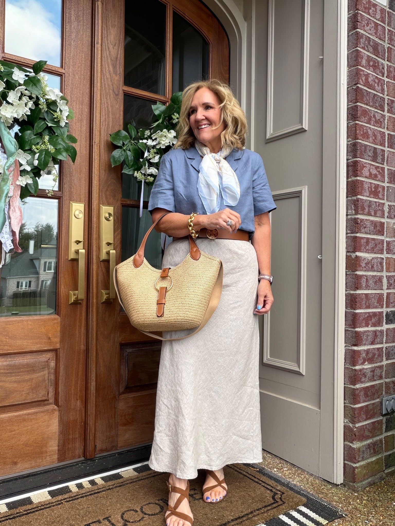 10% off my Eric javits bag code NANETTE Quince linen slip skirt. I’m wearing a medium but I’m going to order a small. I would size down. 
White poplin blouse size small
Quince tops & sweaters size medium 
Navy blazer size 10 petite 
trends trends trends 

#LTKspring #LTKspringtrends #LTKOver40