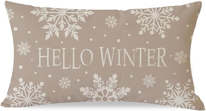 PANDICORN Hello Winter Snowflake Christmas Throw Pillow Cover 12x20 Inch Beige Outdoor Neutral Ch... | Amazon (US)