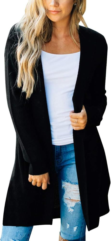 MEROKEETY Women's 2023 Long Sleeve Open Front Hoodie Knit Sweater Cardigan Outwear | Amazon (US)