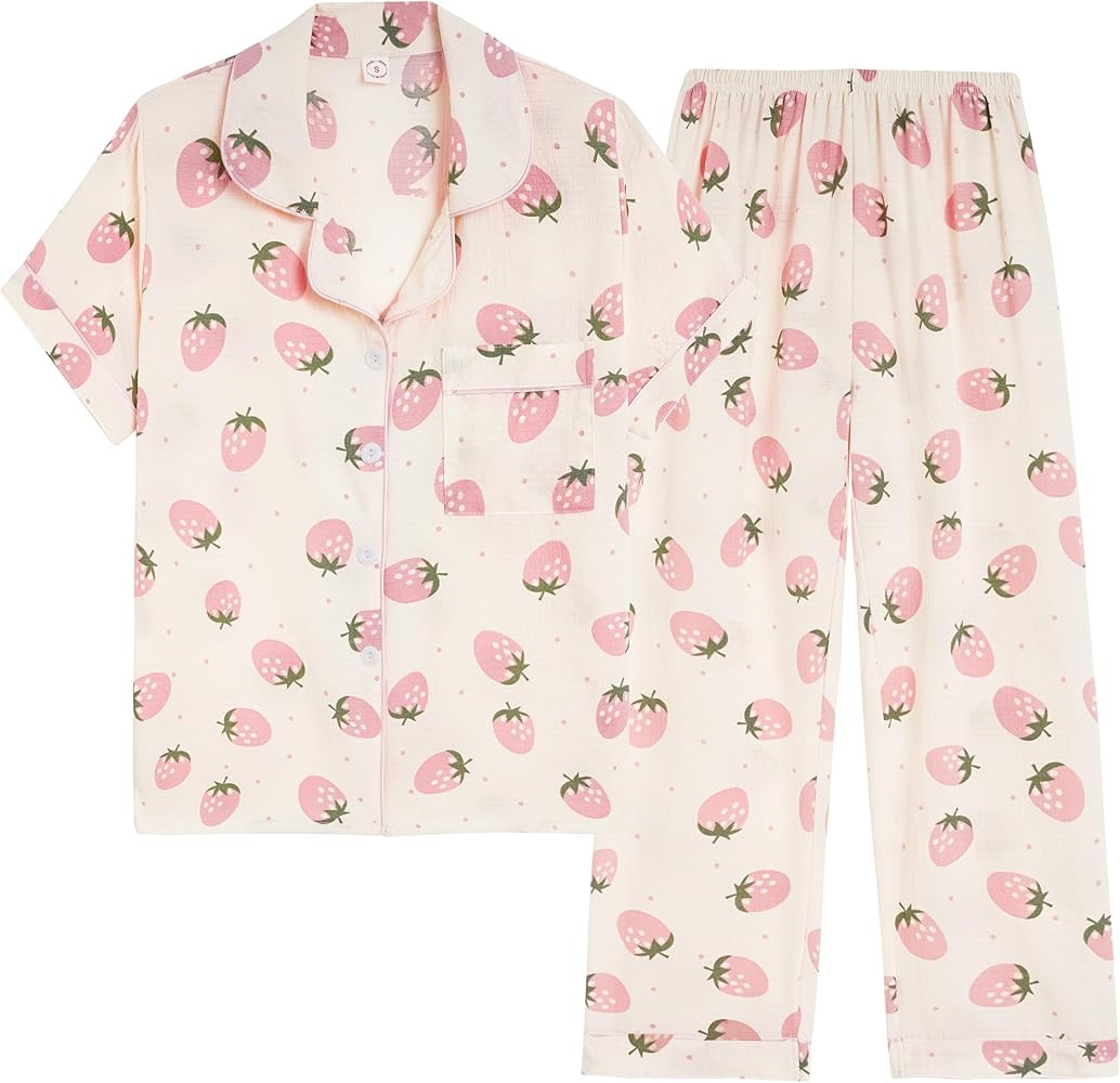 Vopmocld Big Girls Button Down Sleepwear Short Sleeve top & Pants 2PCS Crepe Pajama Sets Soft Lap... | Amazon (US)