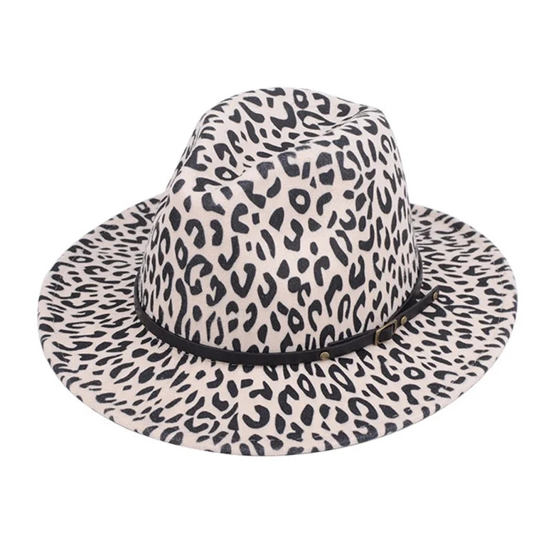 Bowanadacles Vintage Fedora Hat Leopard Wool Wide Brim Panama Felt Cap | Walmart (US)