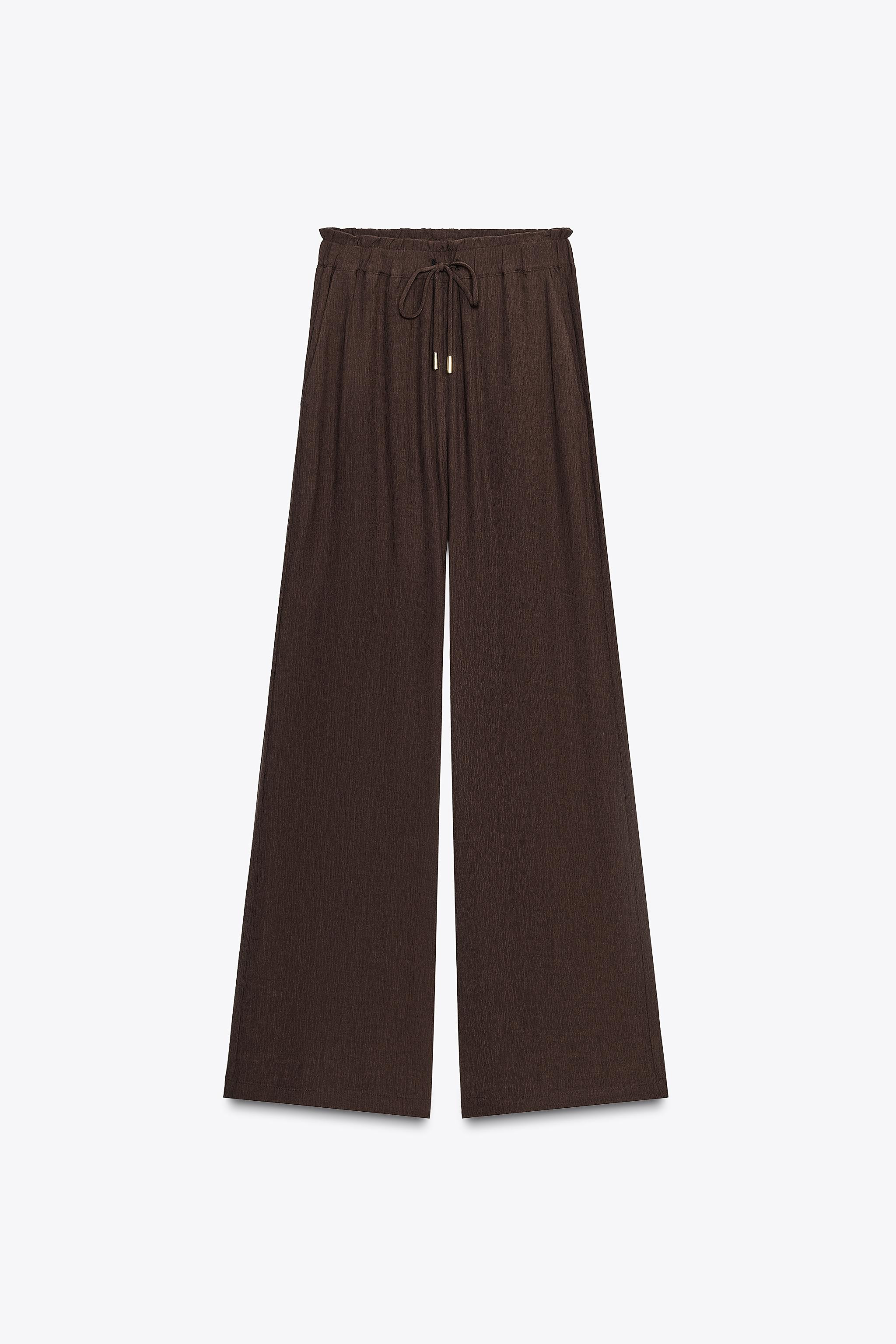 COTTON GAUZE WIDE LEG PANTS | Zara US