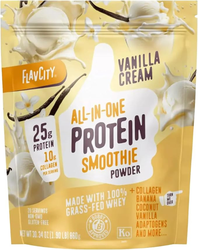 FlavCity Vanilla Protein Shake Powder with Collagen Peptides, Reishi & Cordyceps Mushrooms - Focu... | Amazon (US)