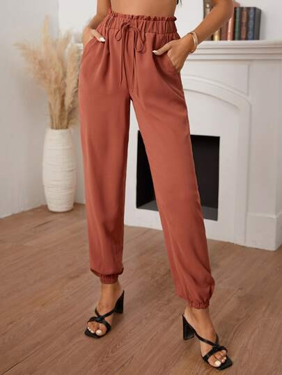 SHEIN Paperbag Waist Knot Waist Pants | SHEIN