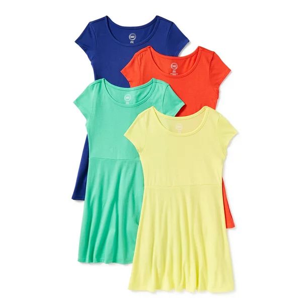 Wonder Nation Girls Cap Sleeve Play Dress, 4-Pack, Sizes 4-18 & Plus | Walmart (US)