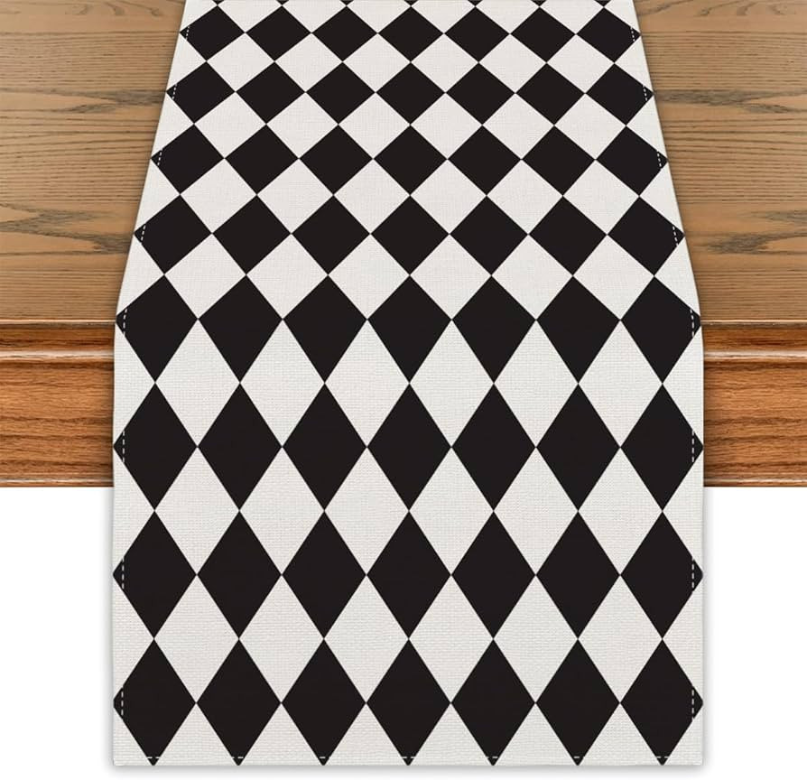 Black and White Diamond Table Runner Tea Themed Party Decor Picnic Holiday Checkered Table Cover ... | Amazon (US)