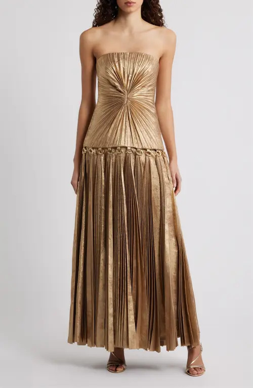 Acler Fintry Metallic Pleated Maxi Dress in Gold at Nordstrom, Size 4 | Nordstrom