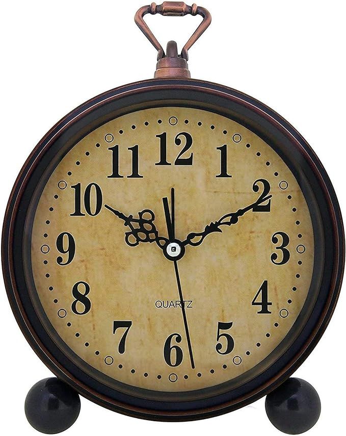 Konigswerk Vintage Alarm Clock , Analog Silent Small Bedside Desk Clock Battery Operated for Tabl... | Amazon (US)