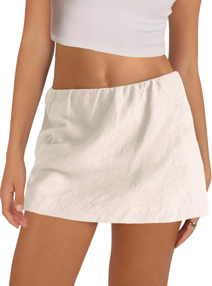 Gozoloma Womens Cotton Linen Skorts Casual Cute A-Line Mini Skirts with Ruffle Inner Waistband | Amazon (US)