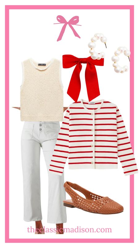 Preppy coastal white and red outfit 