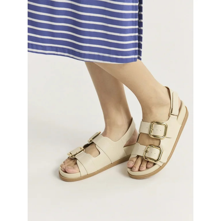 Time and Tru Women's Dad Buckle Slingback Sandals, Sizes 6-11 - Walmart.com | Walmart (US)