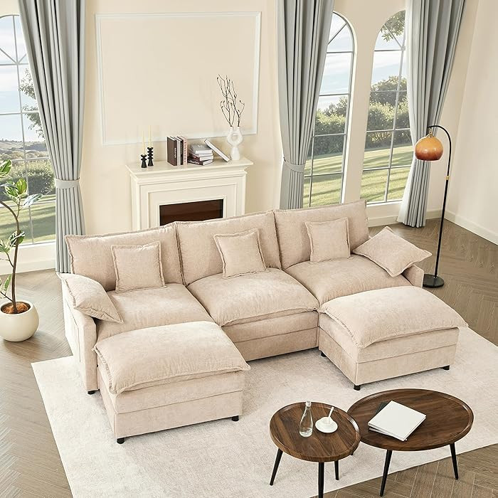 BIGSYY 108" U Shaped Couch, Modular Sectional Sofa, 3-Seater Comfy Cloud Couch with Movable Ottom... | Amazon (CA)