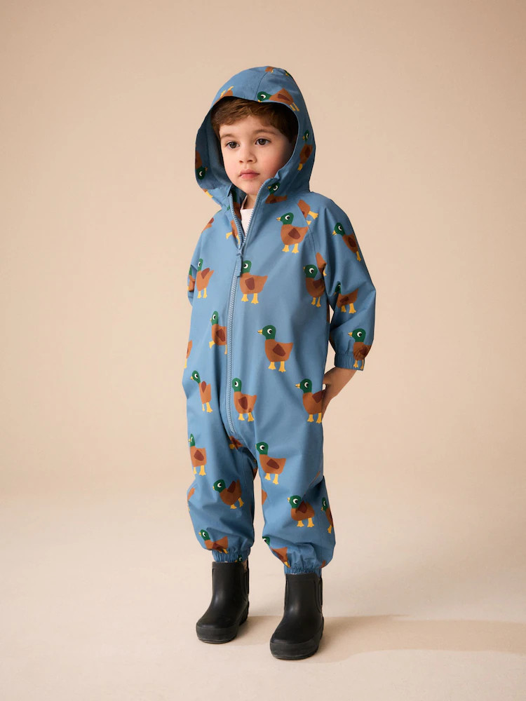Blue Duck Print Waterproof Fleece Lined Puddlesuit (3mths-7yrs) | Next EU