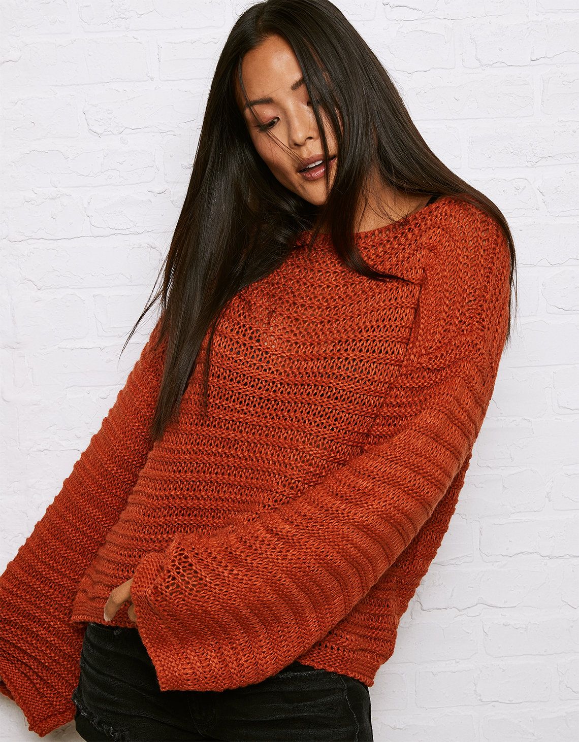 Don't Ask Why Bell Sleeve Sweater, Rust | American Eagle Outfitters (US & CA)