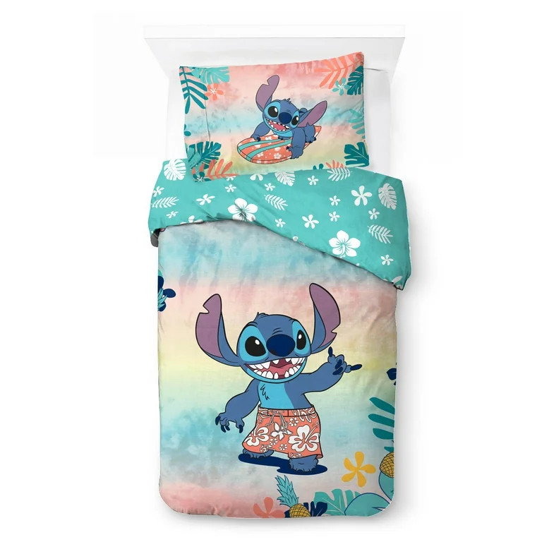 Lilo and Stitch 2-Piece Twin/Full Reversible Comforter and Pillowcase Bedding Set, Microfiber, Bl... | Walmart (US)