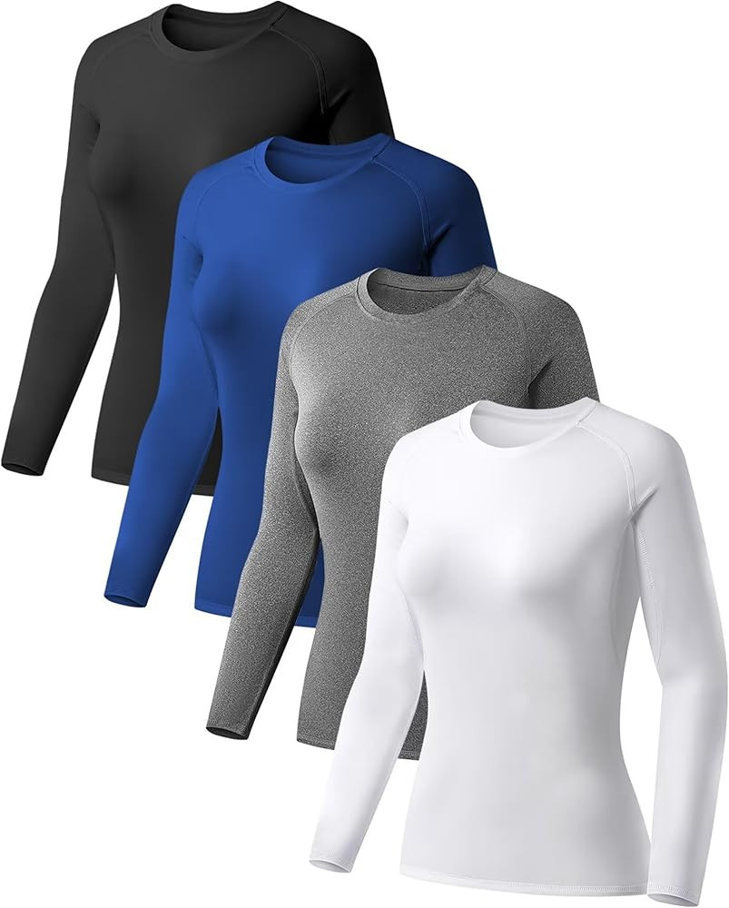 TELALEO 4 Pack Women's Compression Shirt Long Sleeve Performance Workout Baselayer Athletic Top S... | Amazon (US)