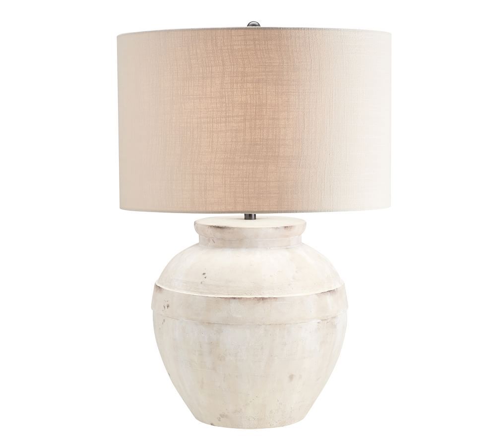 Faris 21&amp;quot; Large Ceramic Table Lamp, Ivory Base with Large Straight Sided Textured Galler... | Pottery Barn (US)