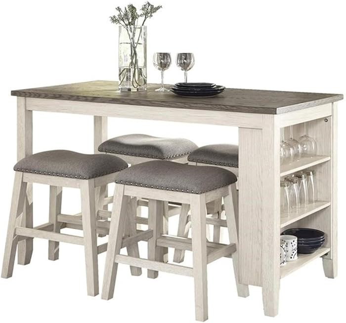 Lexicon Timbre 5-Piece 3-Shelf Wood Counter Height Dining Set in Antique White | Amazon (US)