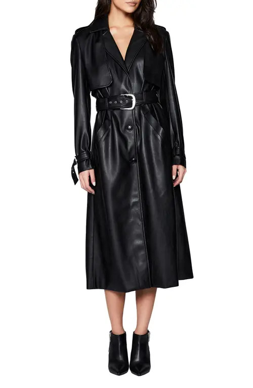 Bardot Faux Leather Trench Coat in Black at Nordstrom, Size Large | Nordstrom