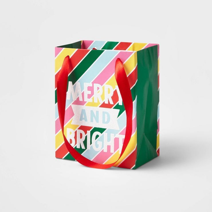 Petite Striped 'Merry & Bright' Gift Bag - Wondershop™ | Target
