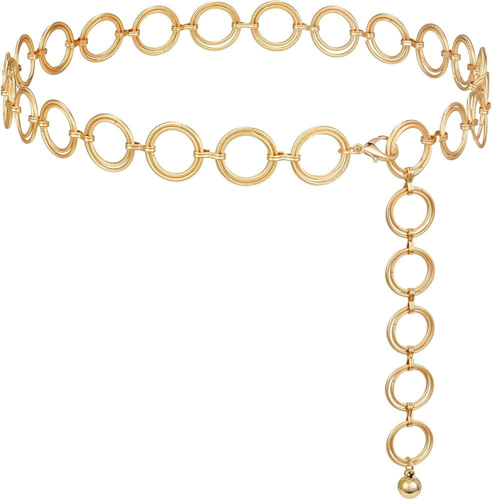 WERFORU Women Multilayer Gold Silver Metal Link Body Chain Belt Ladies Waist Chain Belts for Jean... | Amazon (US)