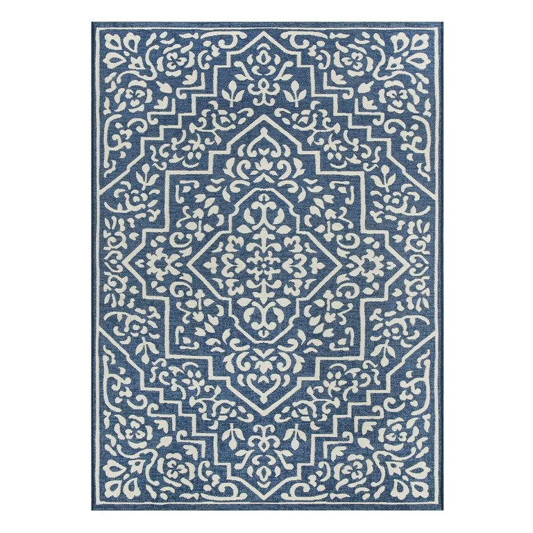 Mainstays 5' x 7' Blue Traditional Medallion Outdoor Rug | Walmart (US)