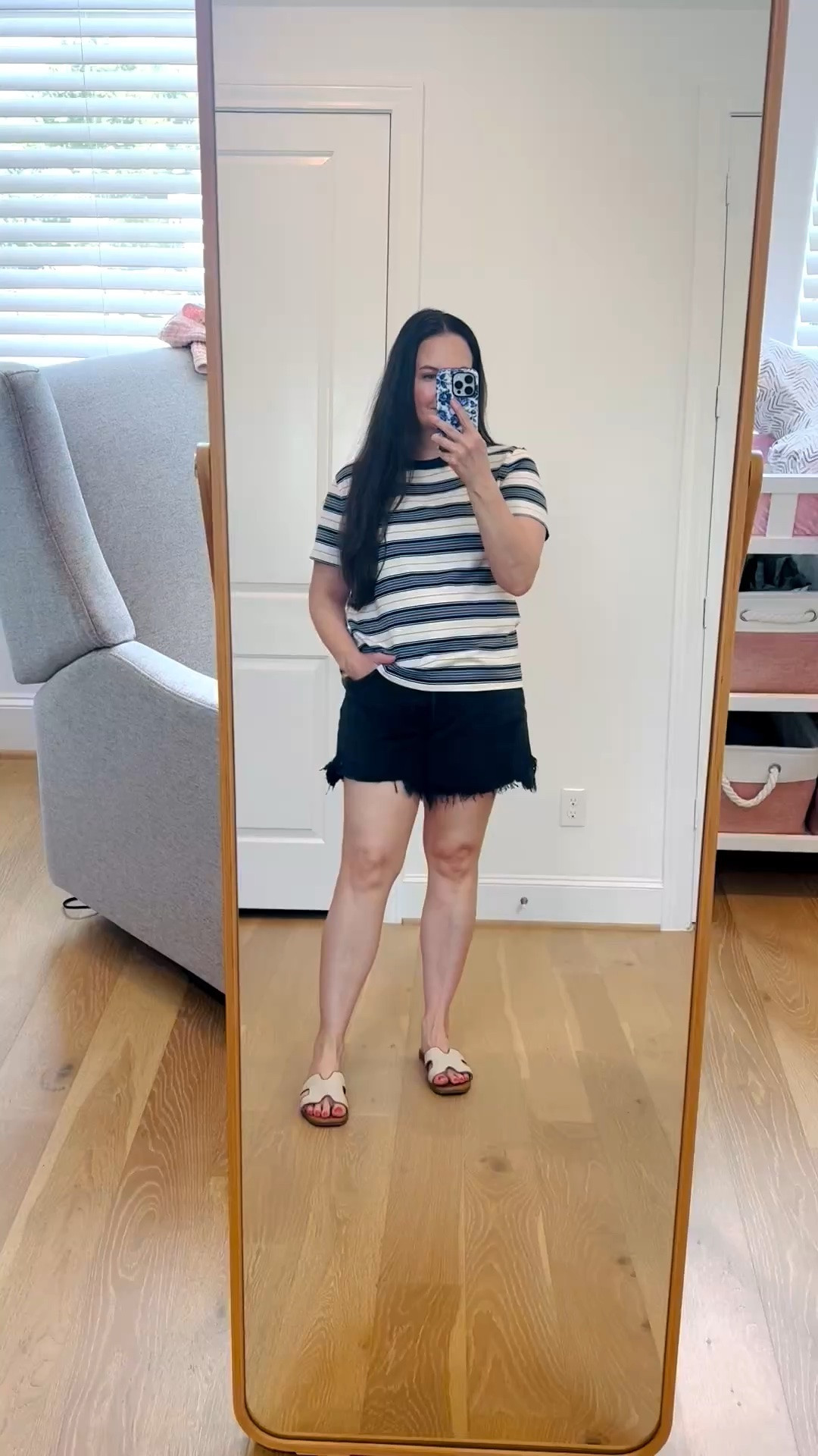A classic summer outfit that’s easy, comfortable, and mom-approved! Black cutoff denim shorts paired with a classic striped T-shirt make the perfect mom style look for everyday errands, casual outings, and vacation outfits. I love pieces that can transition into the next season, and this striped tee is perfect for fall styled with dark wash jeans, a cardigan, and flats or sneakers. An easy capsule wardrobe combination you’ll reach for again and again!

#LTKootd #LTKSeasonal #LTKOver40