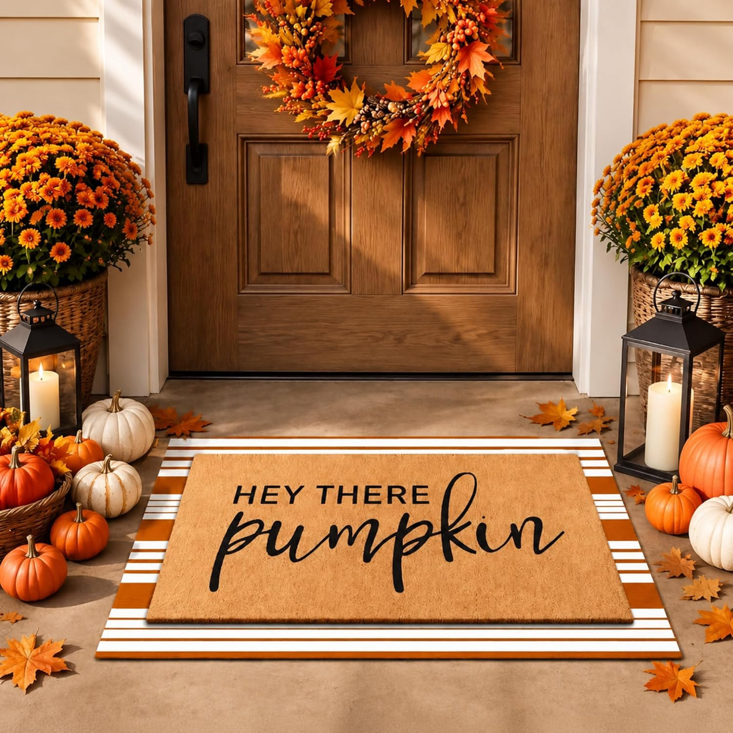 Drydiet 2 Pcs Fall Layered Doormat Set, Stripe, Medium, Brown, White | Amazon (US)
