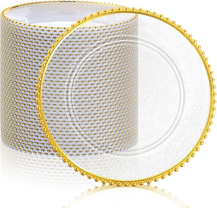 Hoolerry 50 Pack Clear Charger Plates Bulk 13 Inch Plastic Round Beaded Dinner Chargers Acrylic F... | Amazon (US)