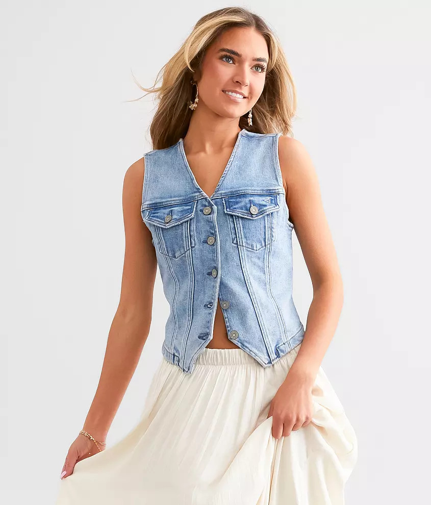 Washed Denim Stretch Vest | Buckle