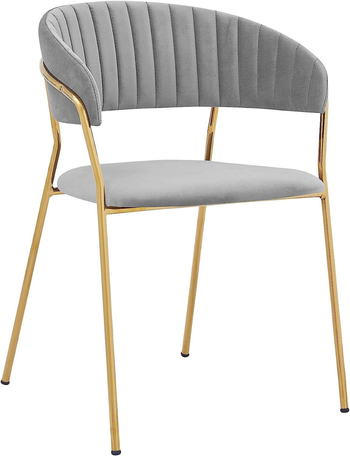 Armen Living Nara Modern Velvet and Gold Metal Leg Dining Room Chairs-Set of 2, Gray | Amazon (US)